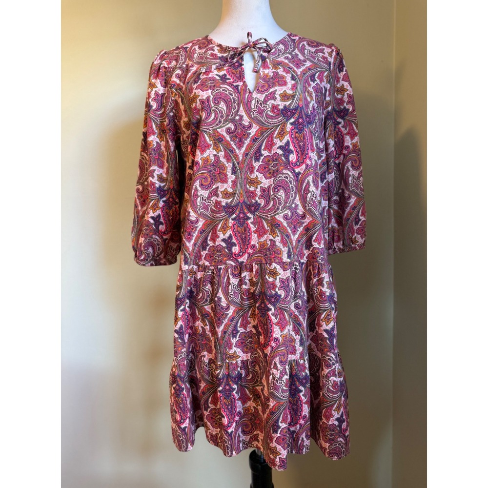 LOFT Petite Paisley Print Tiered Midi Dress boho whimsi Y2K work floral flowy